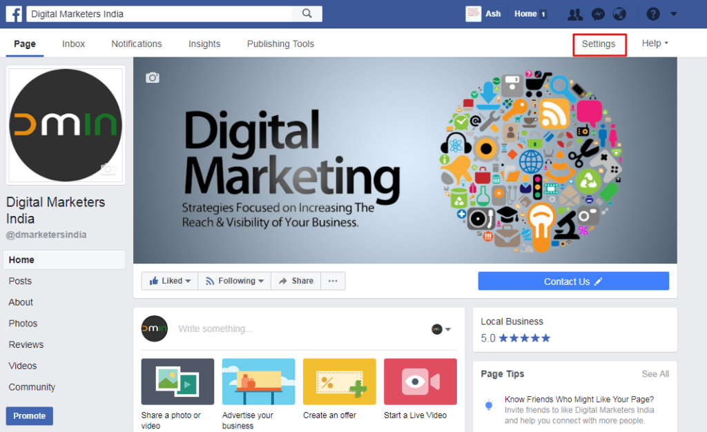 Page videos. Facebook Page example. Digital marketing India. How to connect Business Facebook with Instagram.